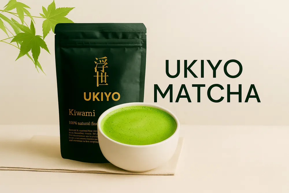 Ukiyo Matcha product with matcha bowl